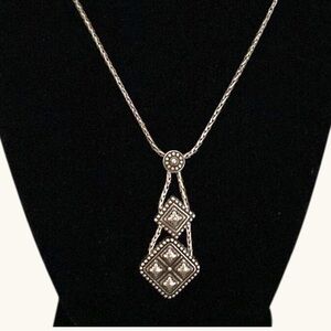 Brighton silver scrolled diamond tile drop pendant statement necklace 2355